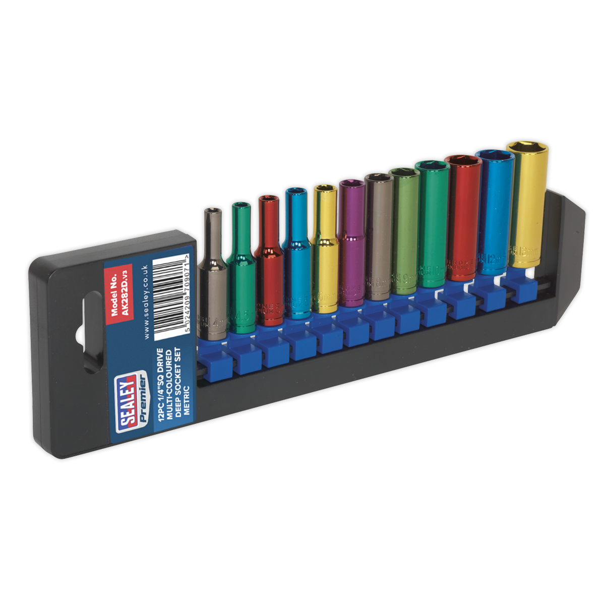 Multi-Coloured Socket Set 12pc 1/4"Sq Drive Deep WallDrive® Metric AK282D