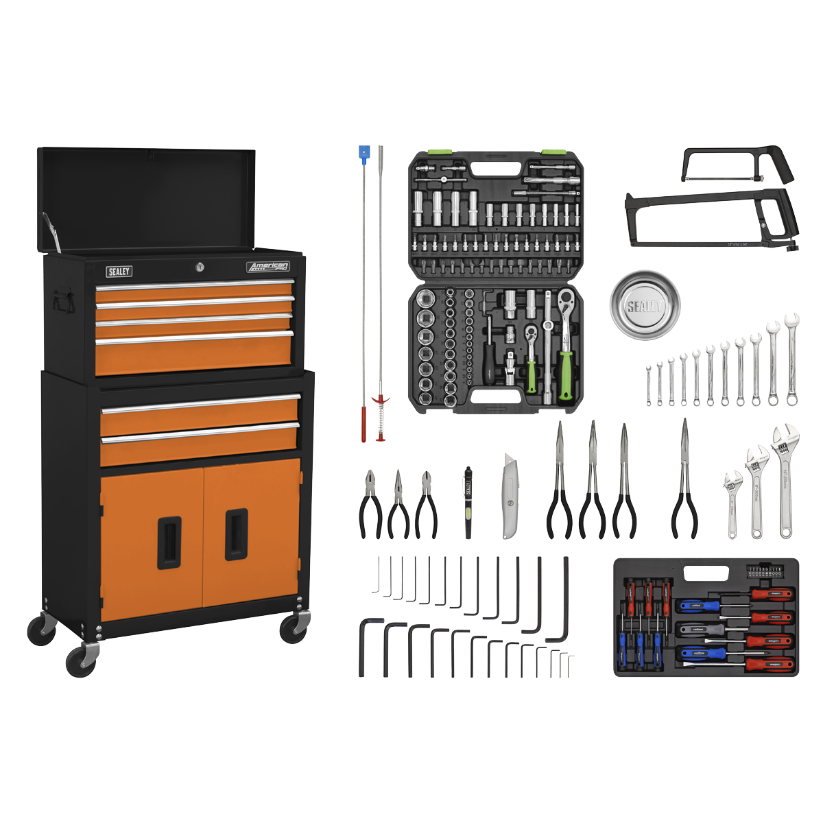 Topchest & Rollcab Combination 6 Drawer with Ball-Bearing Slides - Orange/Black & 170pc Tool Kit AP22OCOMBO