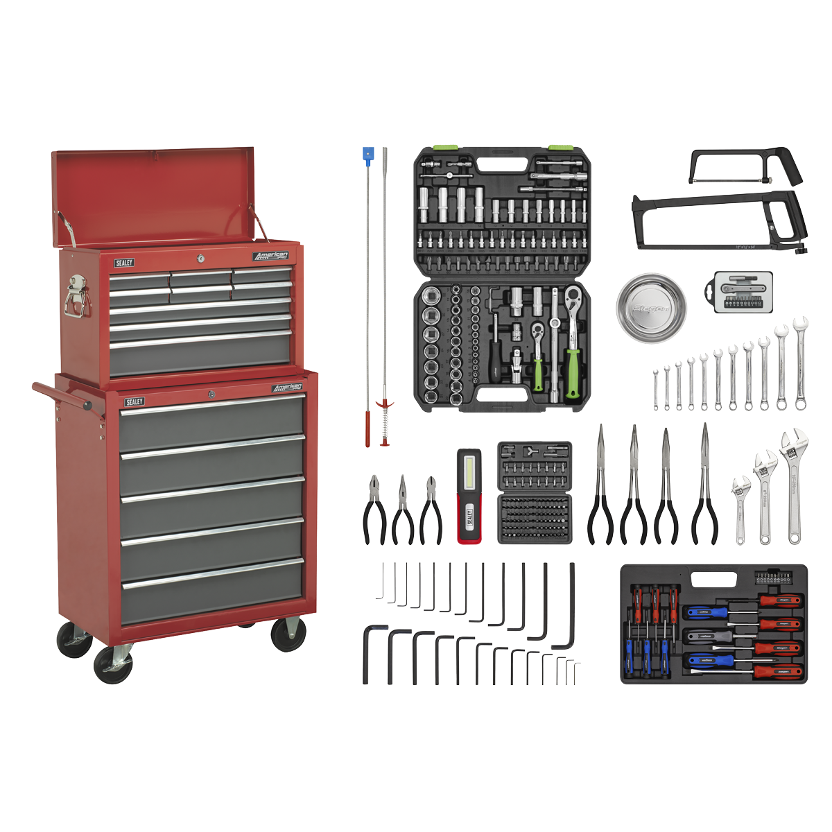 Topchest & Rollcab Combination 14 Drawer with Ball-Bearing Slides - Red/Grey & 281pc Tool Kit AP2250BBCOMBO