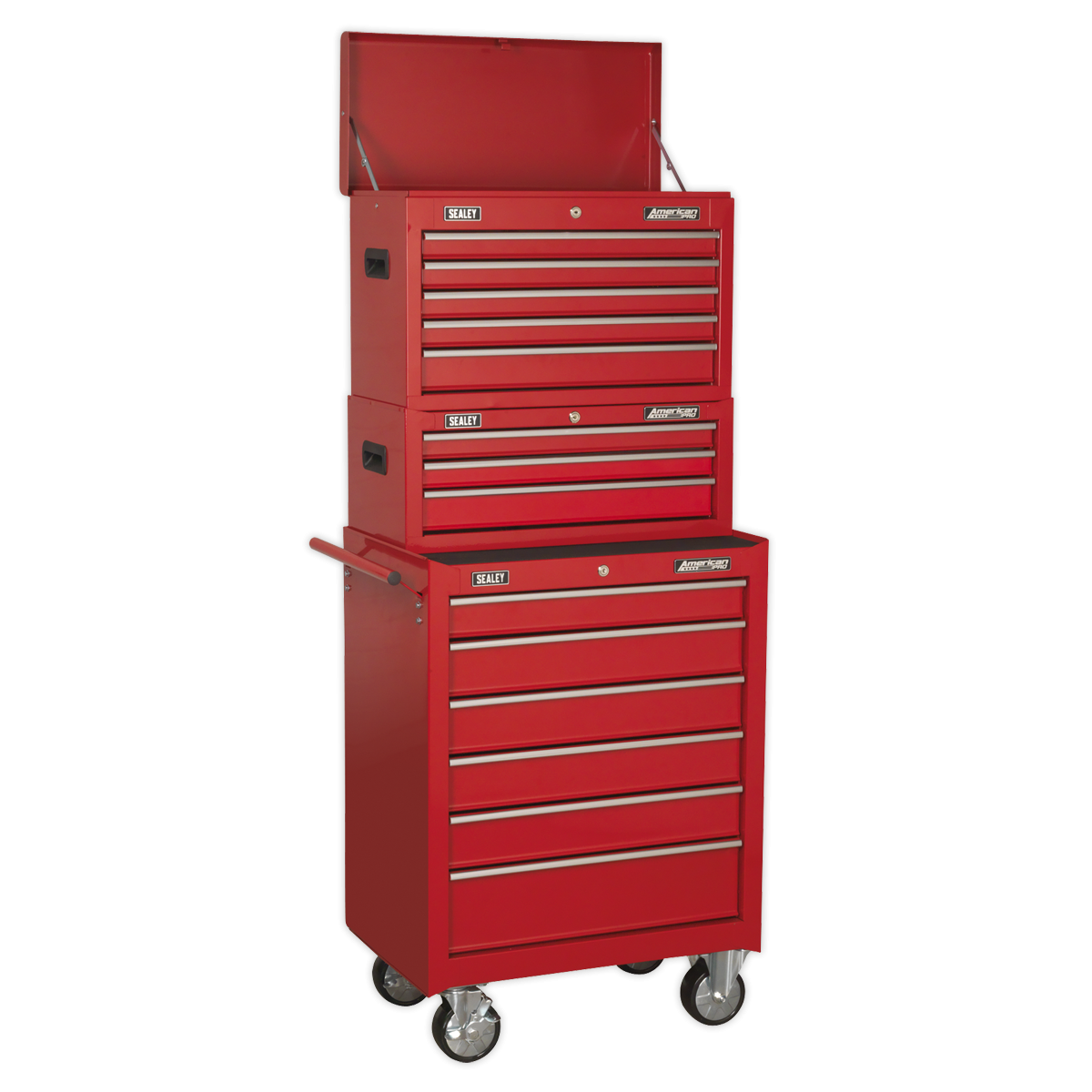 Topchest, Mid-Box & Rollcab 14 Drawer Stack - Red AP22STACK