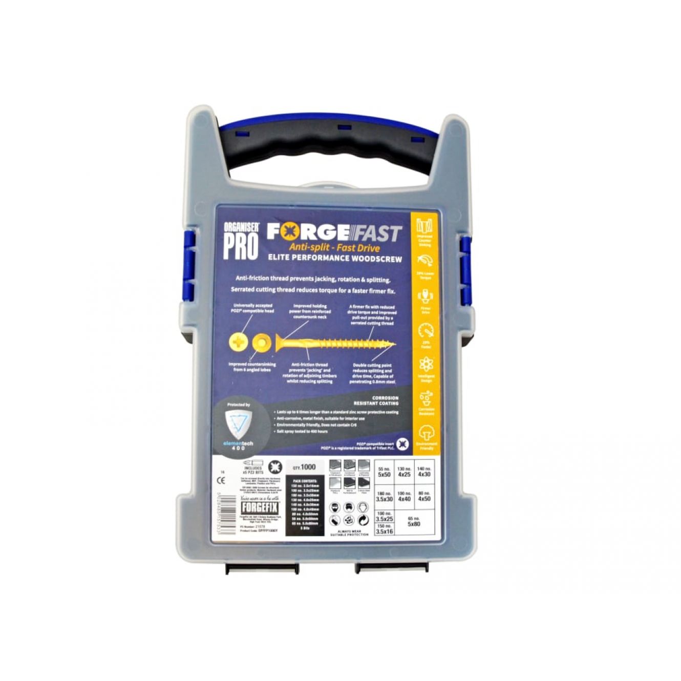 ForgeFast Pozi Compatible Elite Performance Wood Screw Organiser 1000 Piece FORFFP1000Y