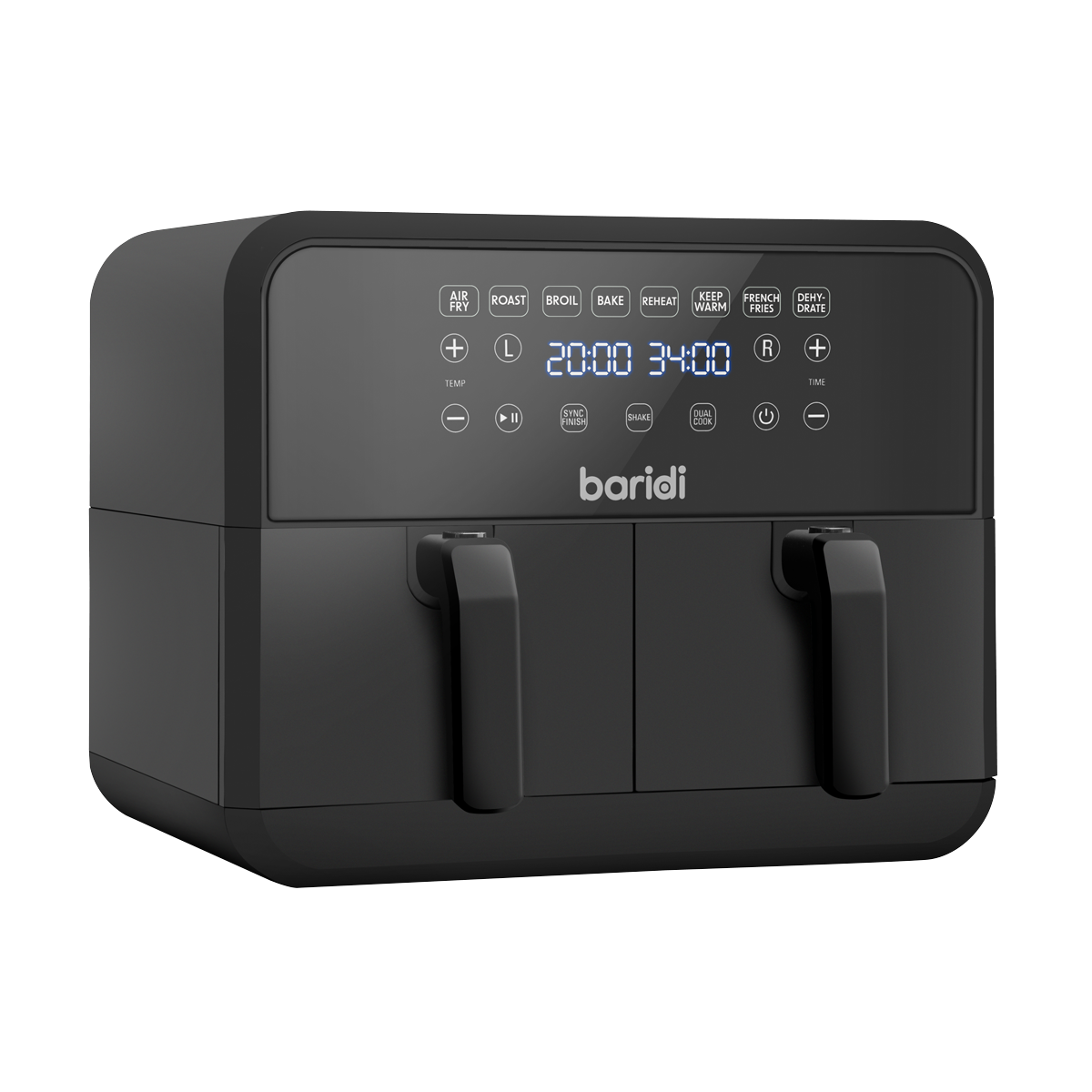 Baridi Dual Zone Air Fryer 8L with 8-in-1 Functions Touch Controls, Easy-Clean, Black - DH172 DH172