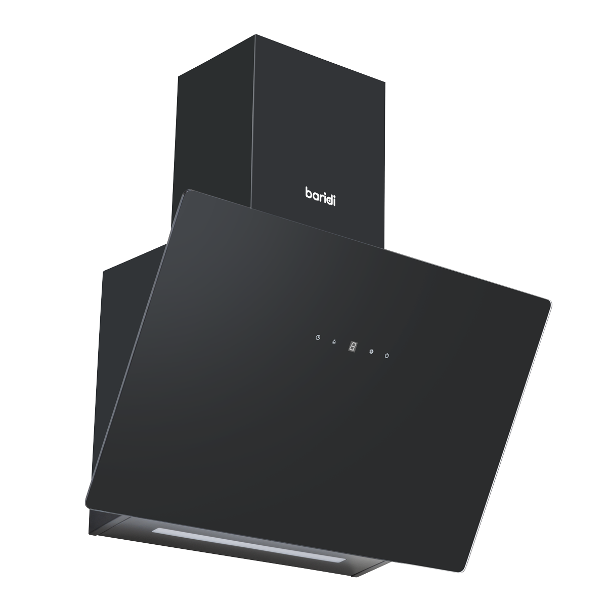 Baridi Angled Chimney Cooker Hood with Touch Controls & Carbon Filters 60cm - Black Glass DH105