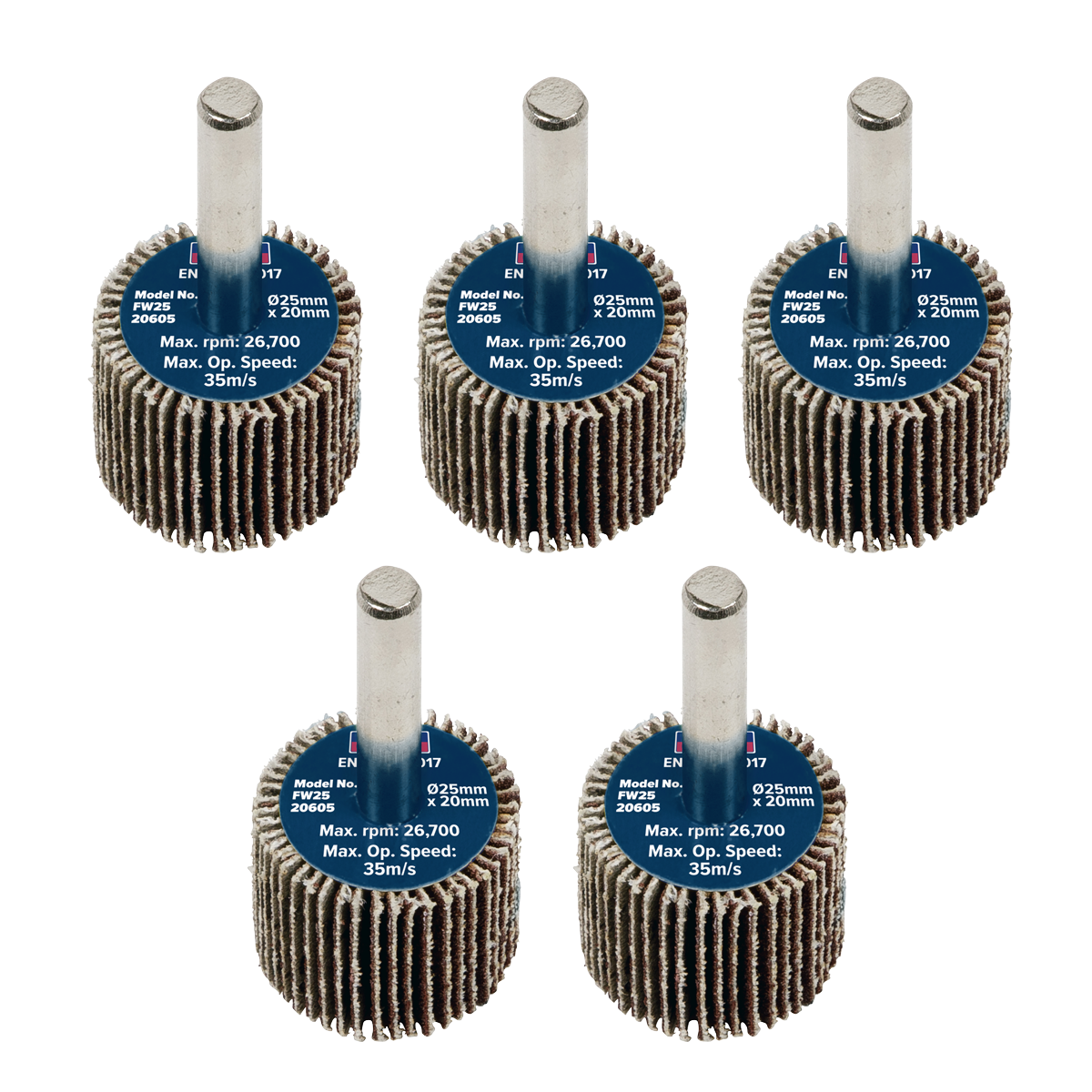 Flap Wheel Ø25 x 20mm 6mm Shaft 60Grit - Pack of 5 FW2520605