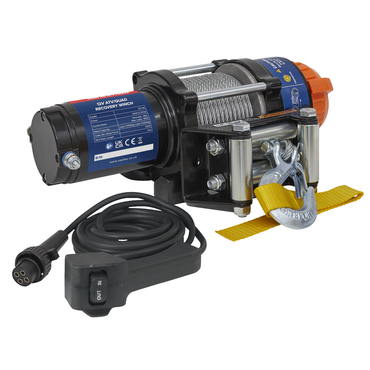 ATV/Quad Recovery Winch 1135kg (2500lb) Line Pull 12V ATV1135