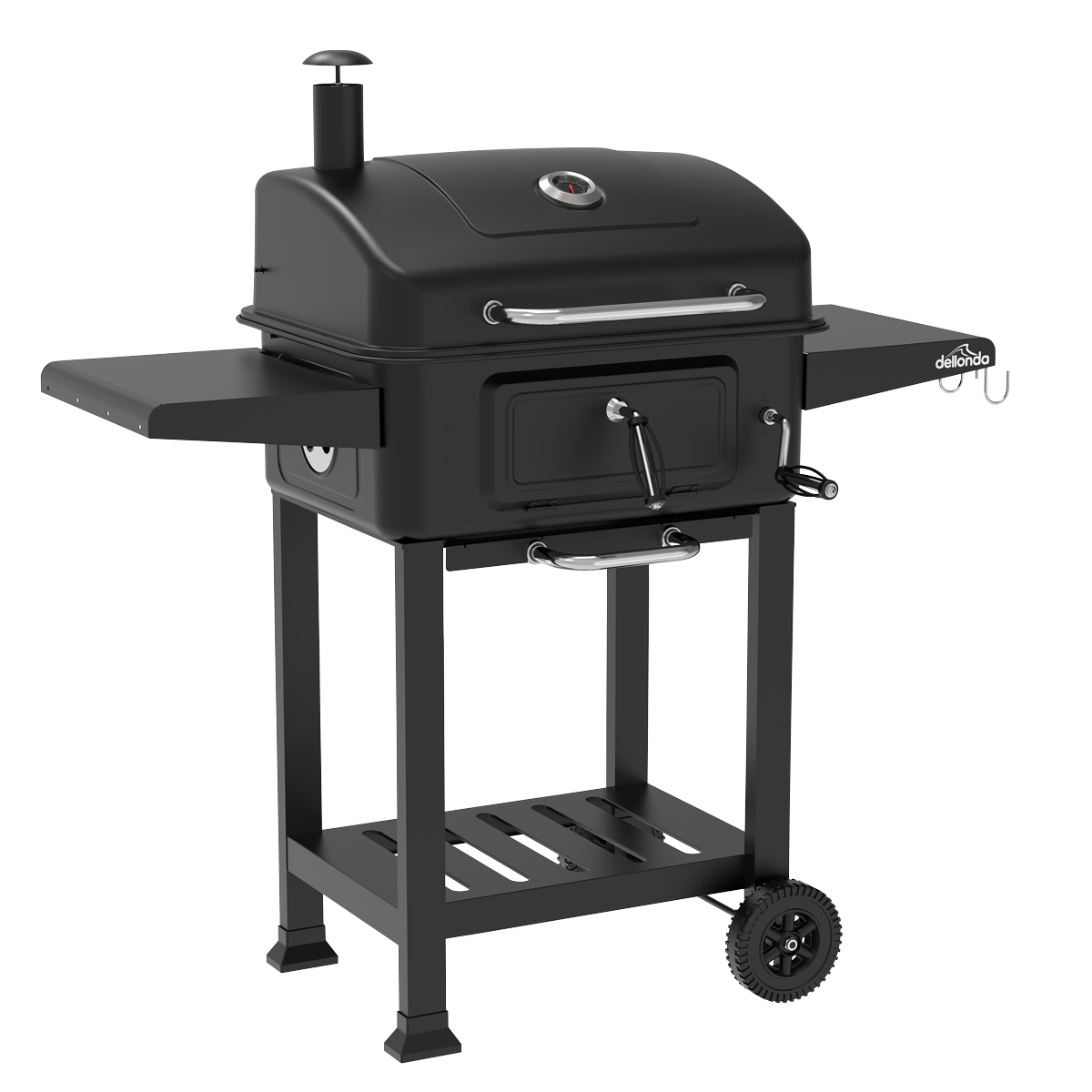 Dellonda Charcoal Grill BBQ Smoker and Trolley with 2 Side Shelves - Black DG283