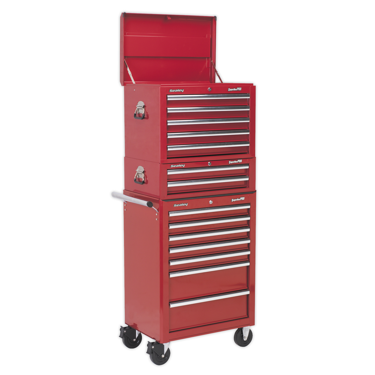 Topchest, Mid-Box & Rollcab Combination 14 Drawer with Ball-Bearing Slides - Red APSTACKTR