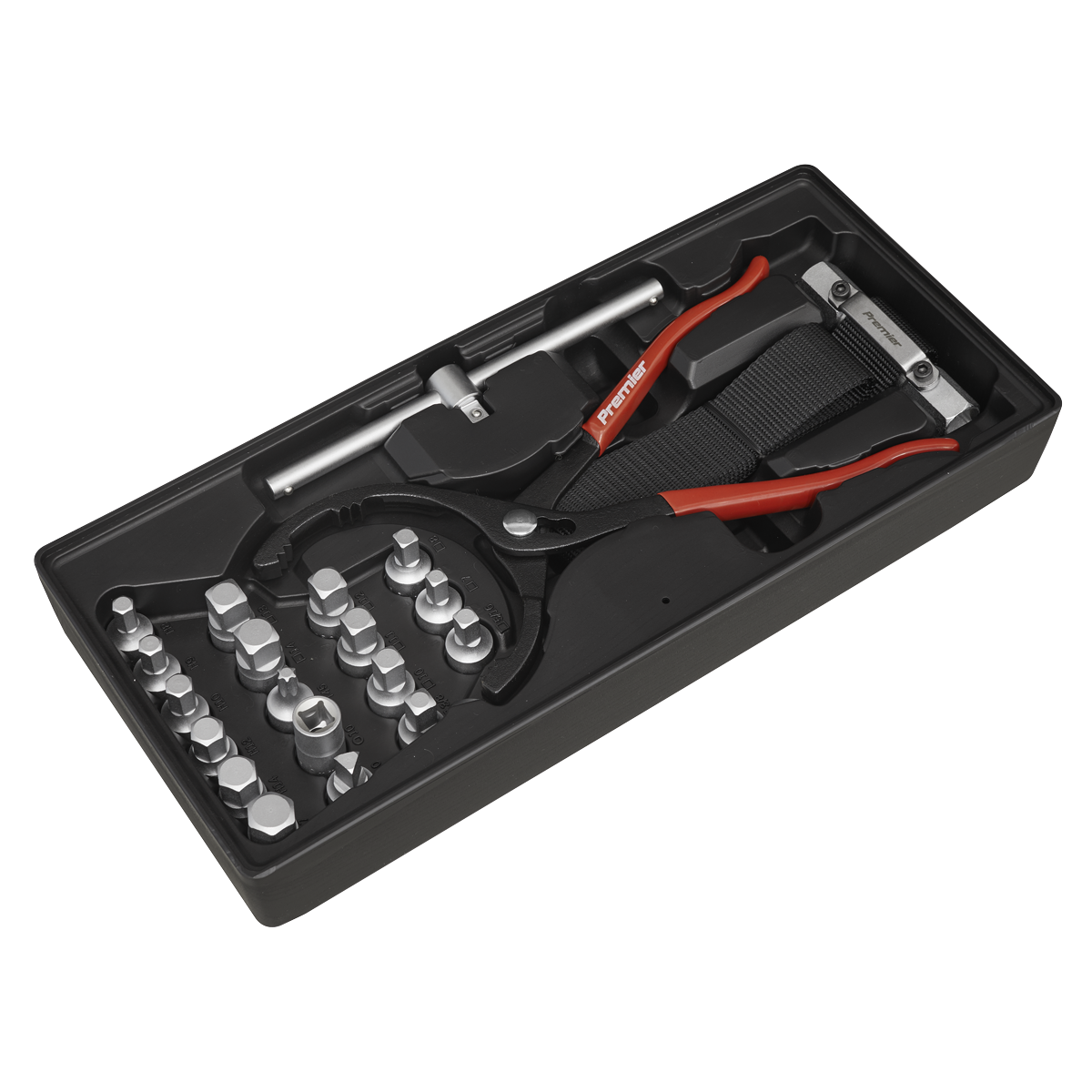 Tool Tray with Oil Filter Wrench, Pliers & Drain Plug Set 21pc TBT28