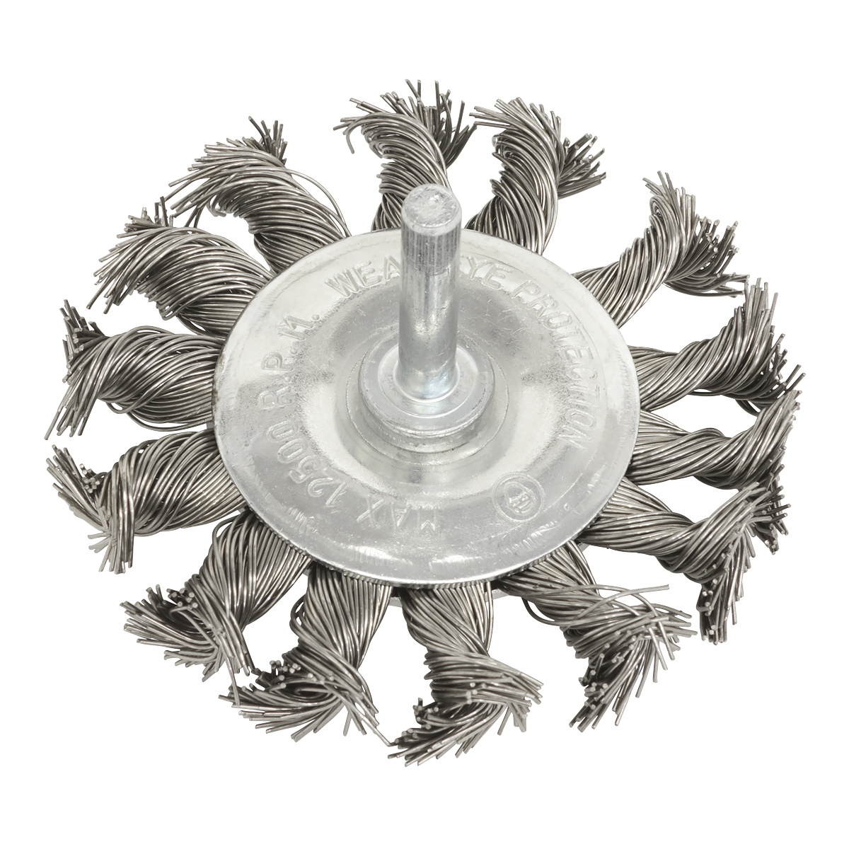 Twist Knot Wire Flat Brush Ø75mm with Ø6mm Shaft TKFBS75