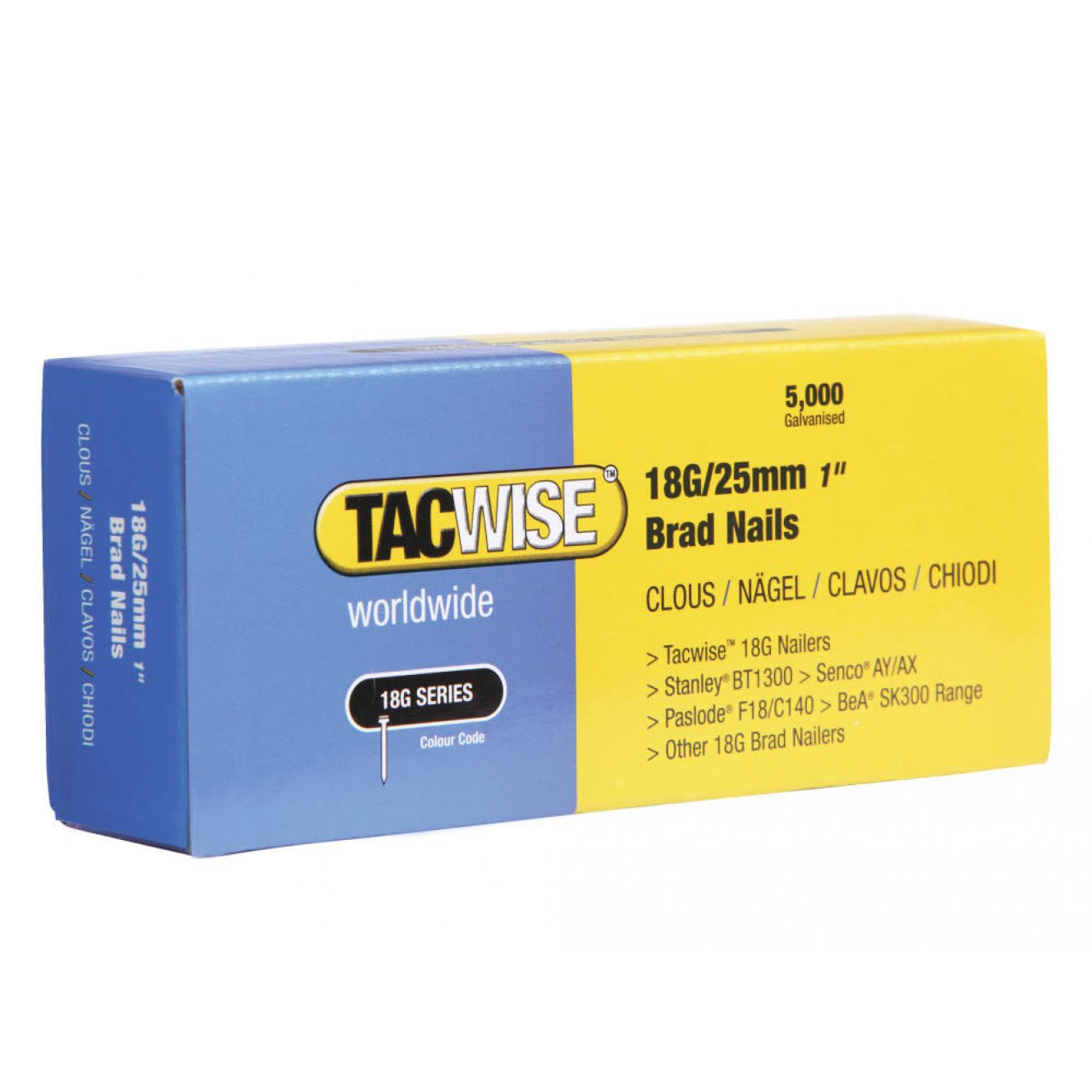 18 Gauge 25mm Brad Nails (Pack 5000) TAC0396