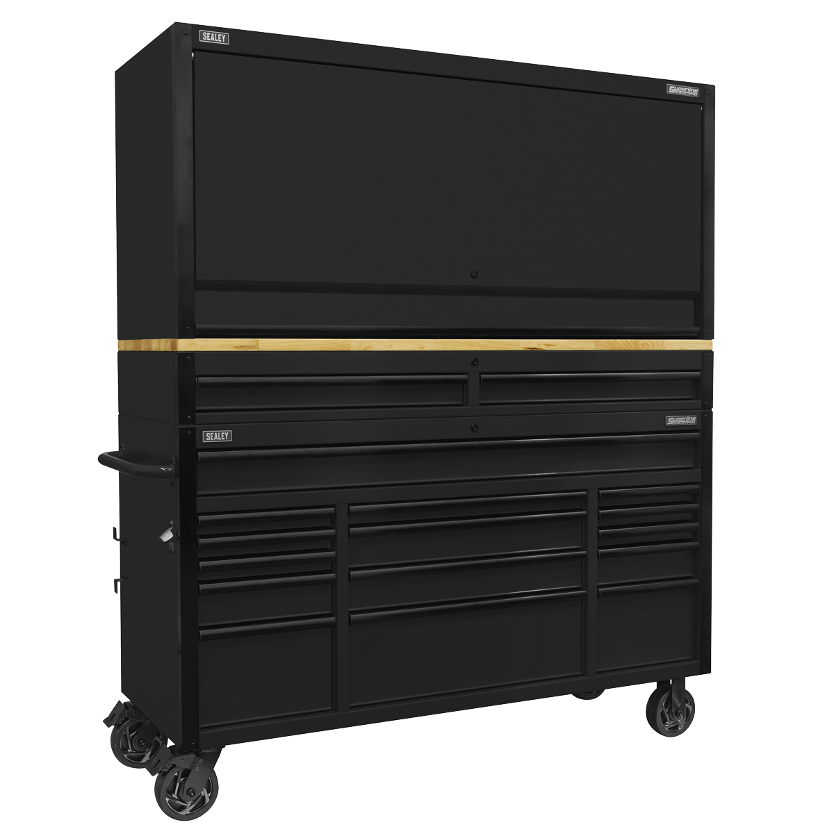 Superline PRO® Black Edition Mobile Trolley with Wooden Worktop 15 Drawer, Hutch & 2 Drawer Riser 1549mm AP6215BECOMBO1