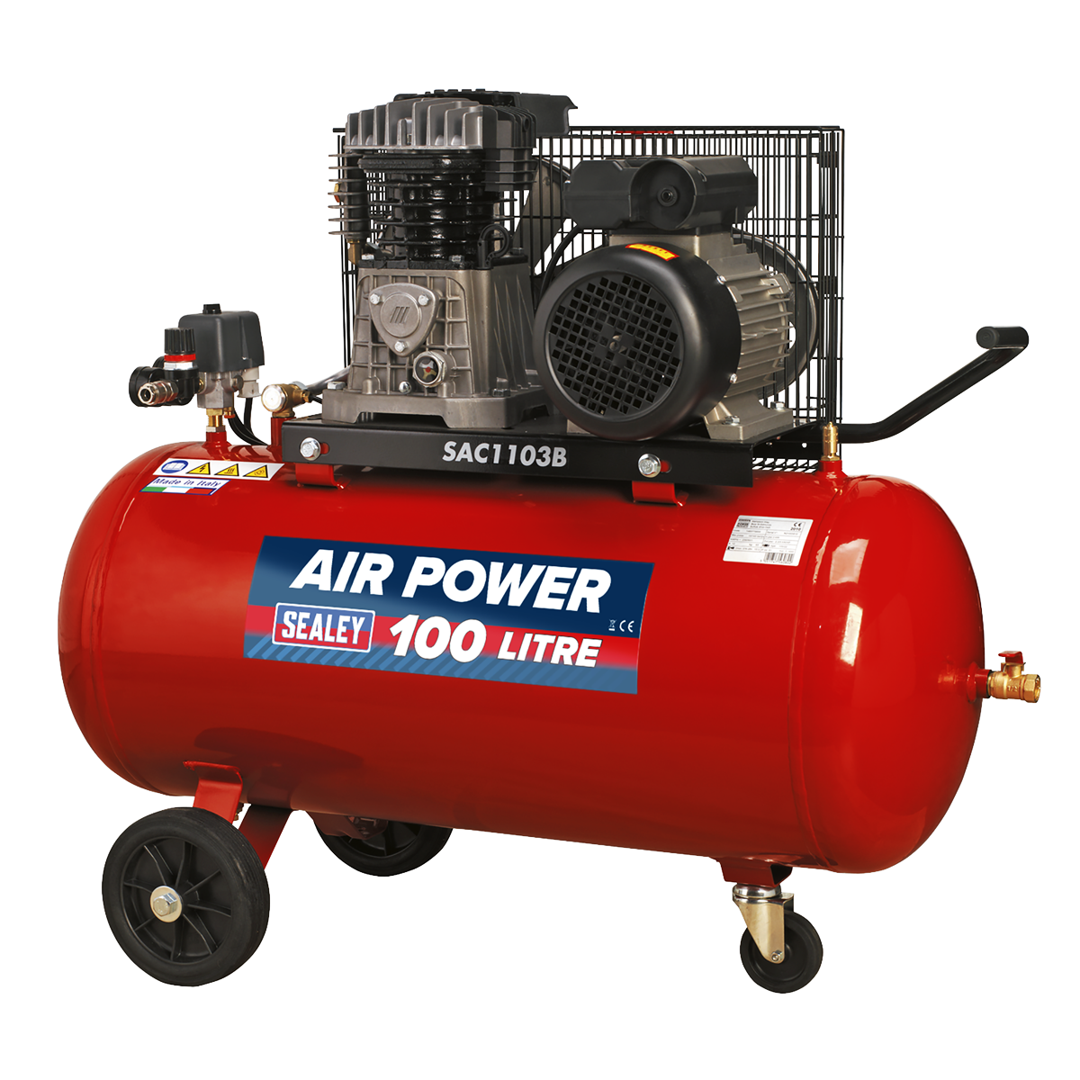 Air Compressor 100L Belt Drive 3hp with Cast Cylinders & Wheels SAC1103B