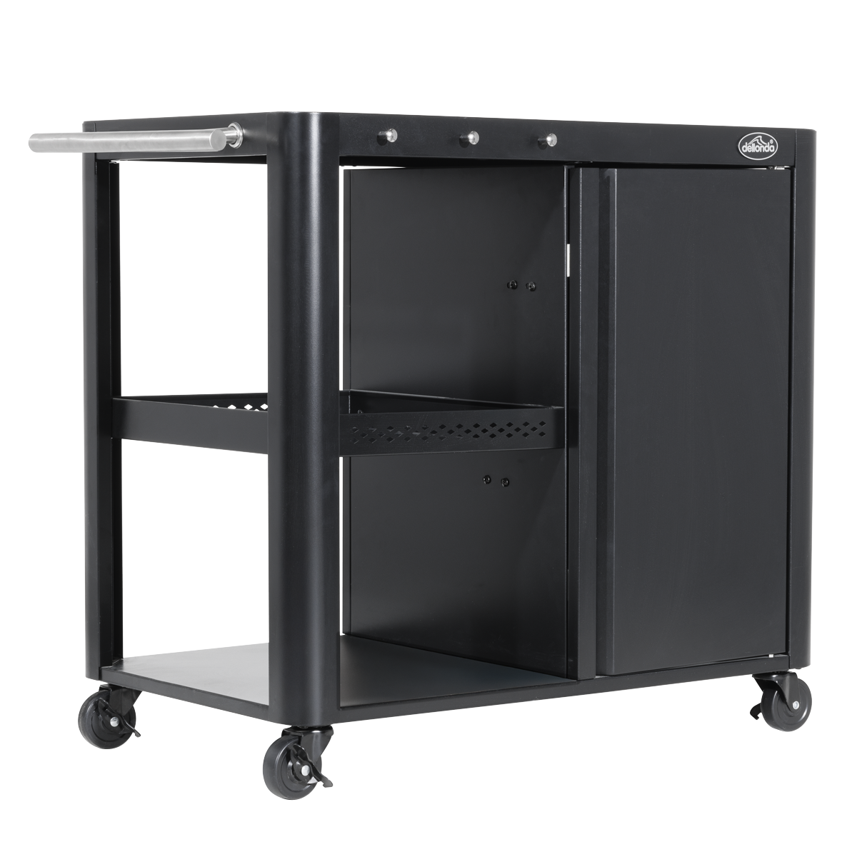 Dellonda BBQ/Plancha Workstation Trolley with Cupboard, Extension Table & Utensil Hooks, Black DG282