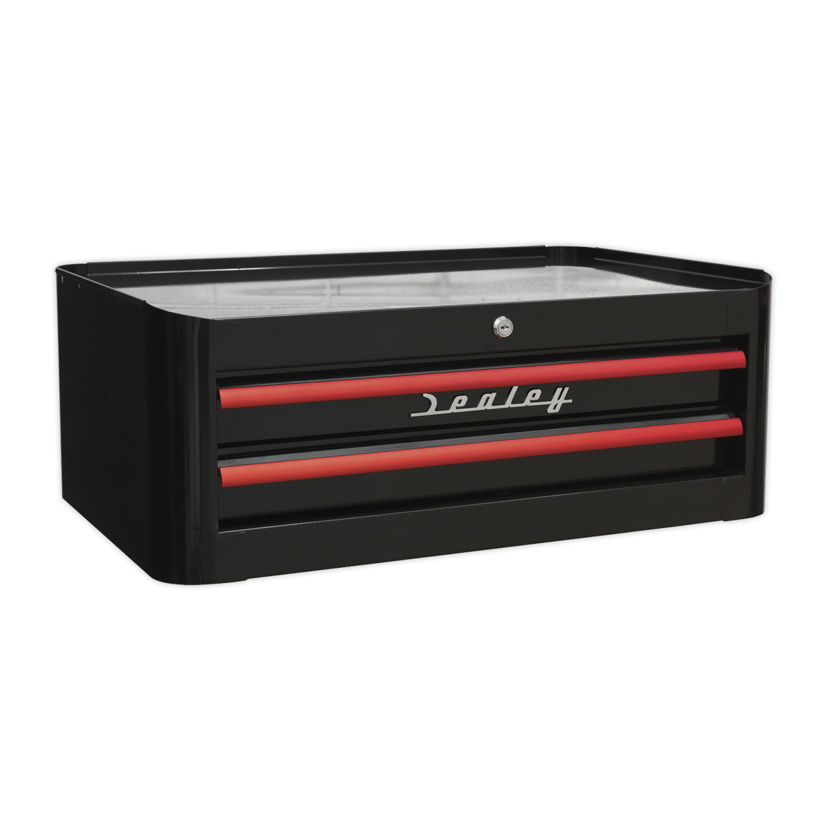 Mid-Box 2 Drawer Retro Style - Black with Red Anodised Drawer Pulls AP28102BR