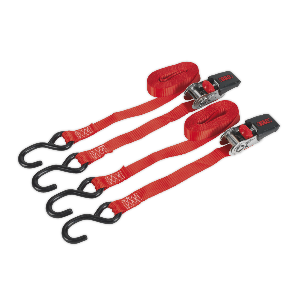 Ratchet Straps 25mm x 4m Polyester Webbing with S-Hooks 800kg Breaking Strength - Pair TD284SD