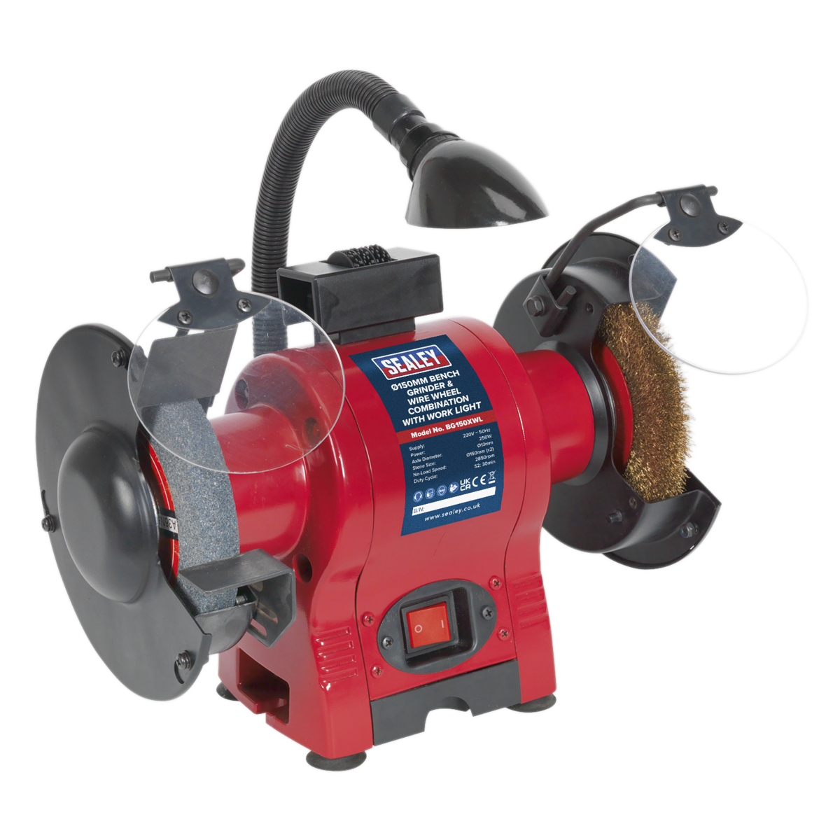 Bench Grinder Ø150mm & Wire Wheel Combination with Worklight 250W/230V BG150XWL