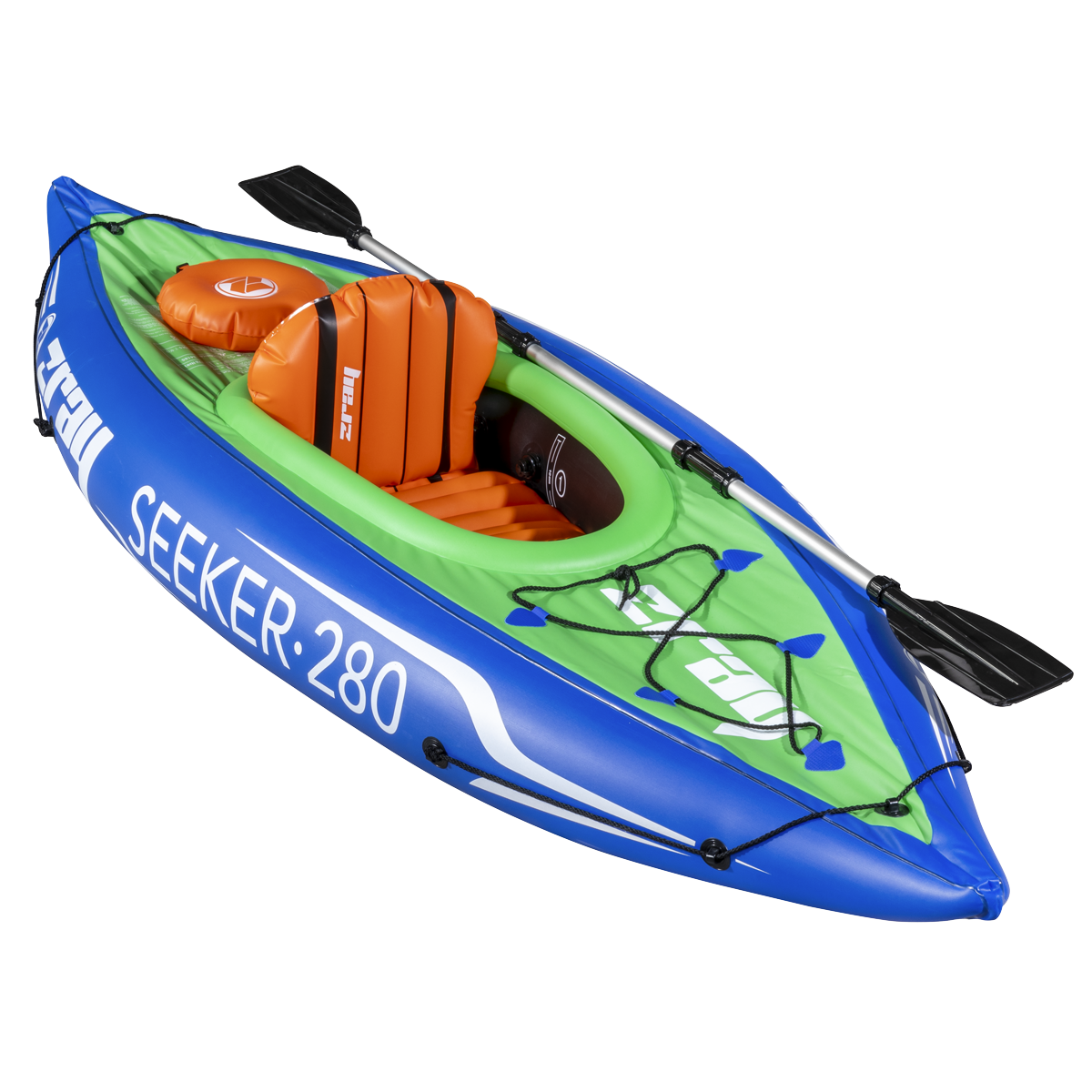 Dellonda Inflatable One Person Kayak/Canoe Set with Pump, Carry Bag & Aluminium Oar - Blue/Green DL154