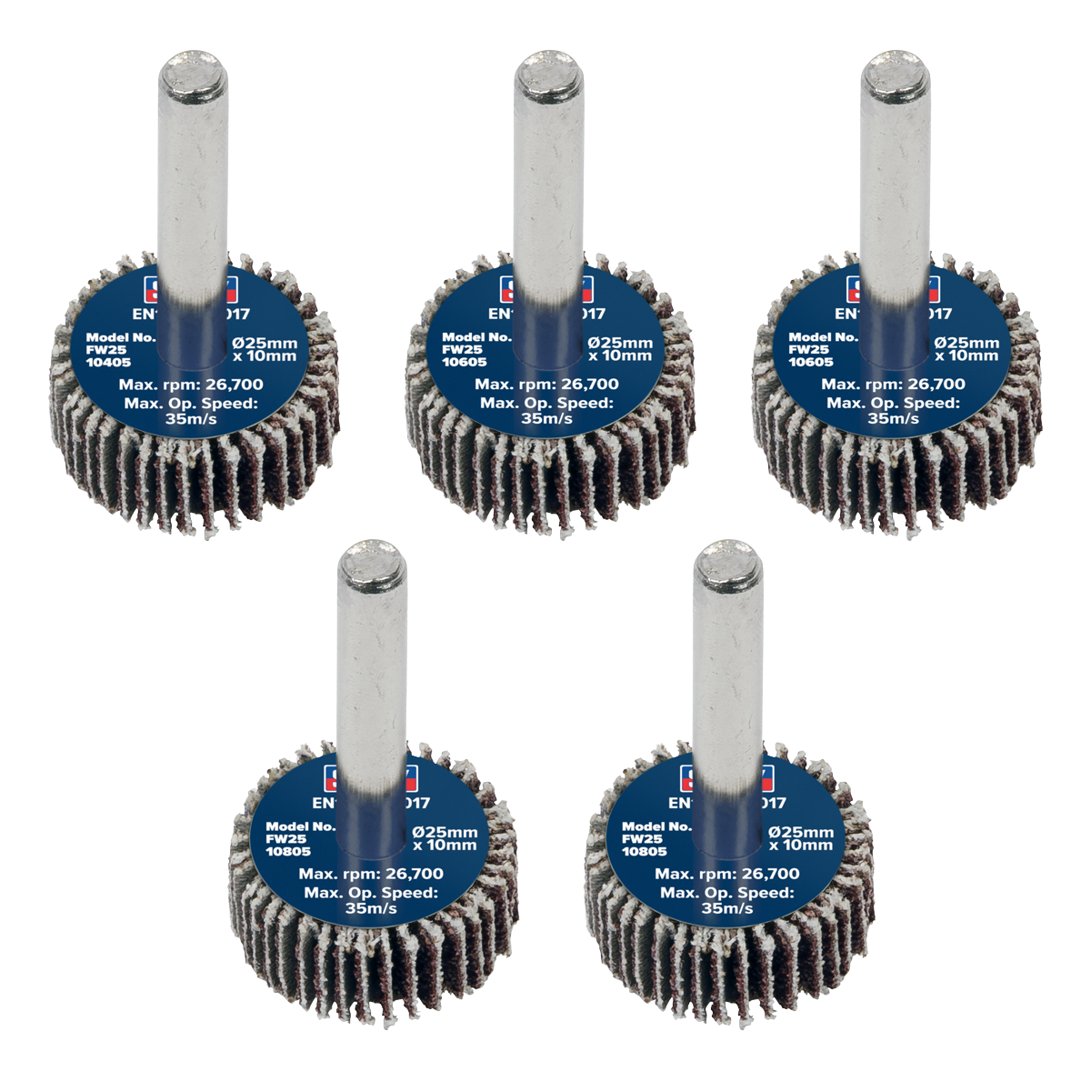 Flap Wheel Ø25 x 10mm Ø6mm Shaft Assorted Grit - Pack of 5 FW2510ASS