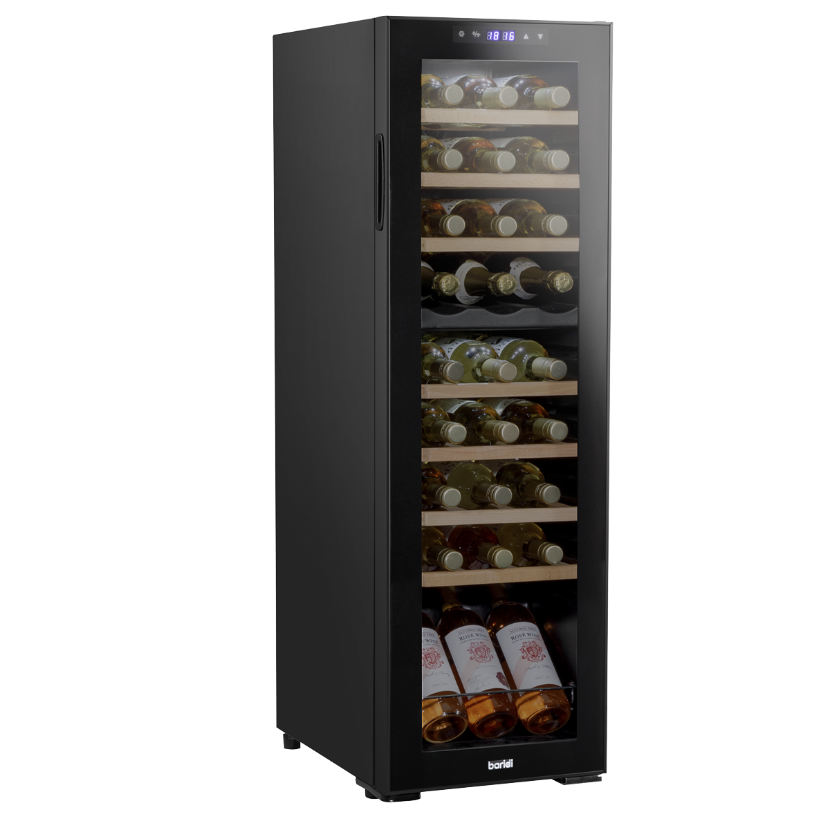 Baridi 27 Bottle Dual Zone Wine Cooler, Fridge with Digital Touch Screen Controls, Wooden Shelves & LED Light, Black DH90