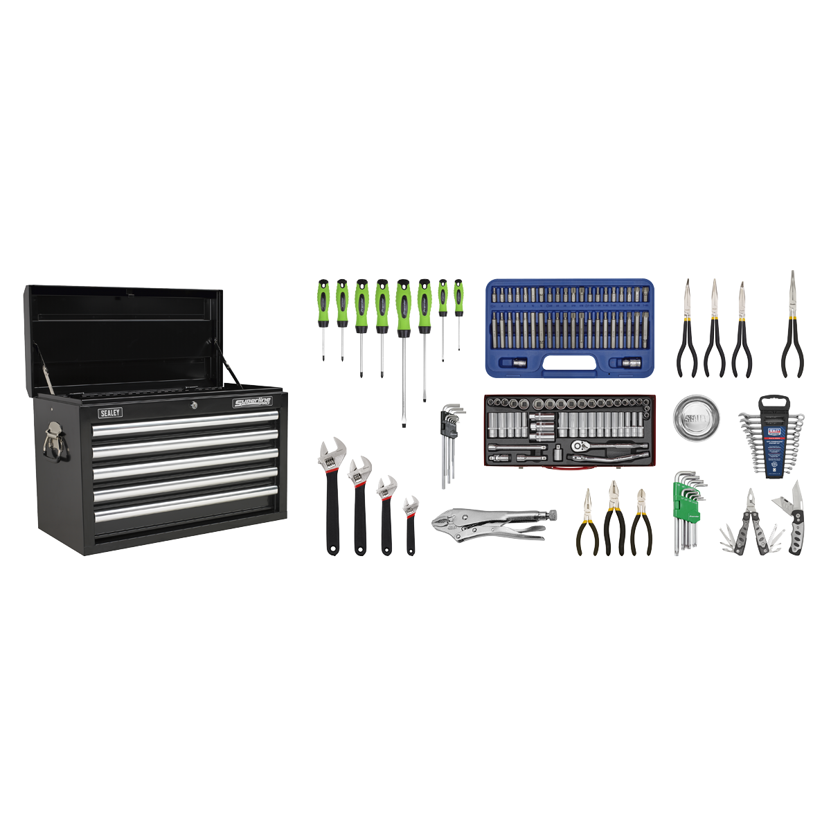 Topchest 5 Drawer with Ball-Bearing Slides - Black & 140pc Tool Kit AP33059BCOMBO