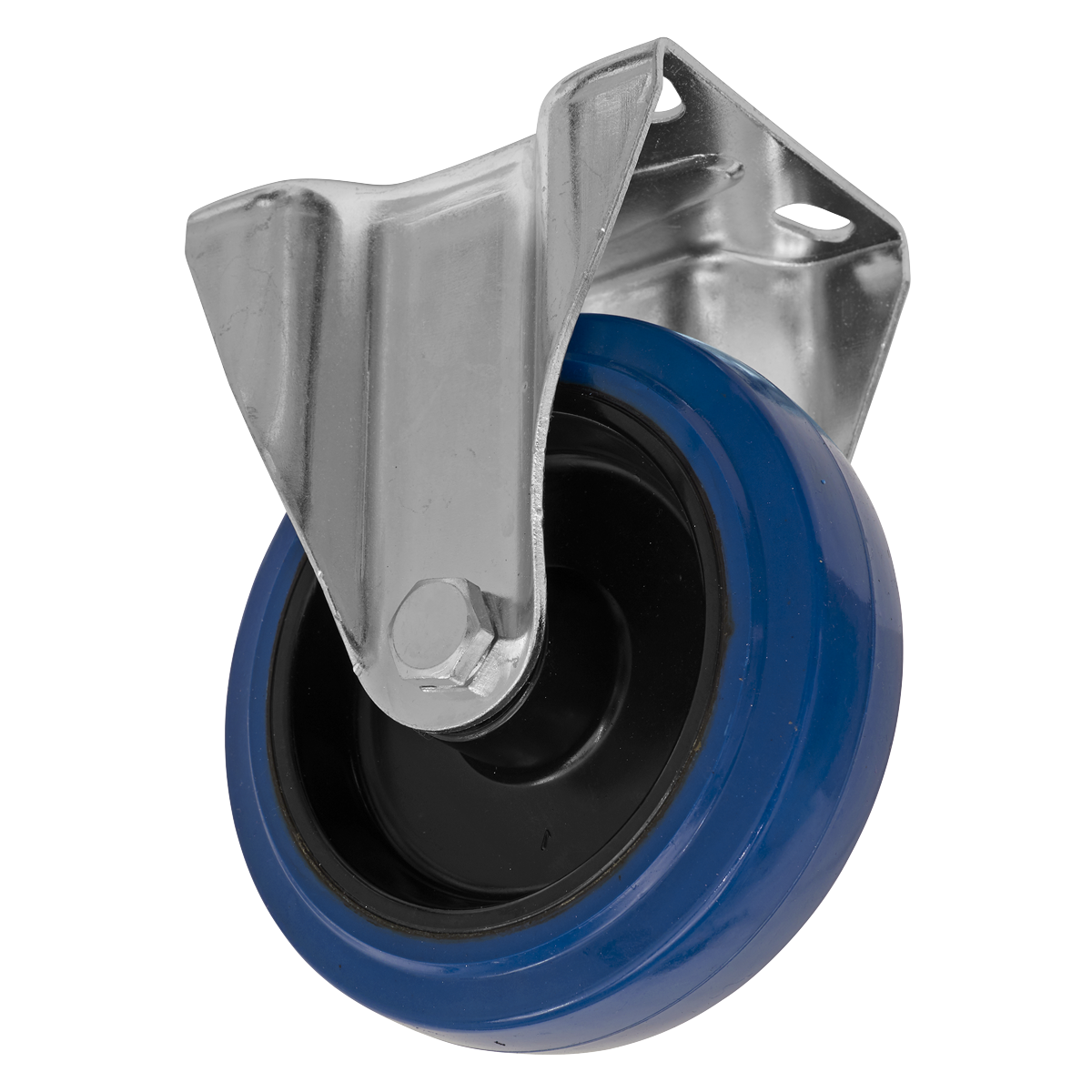 Heavy-Duty Blue Elastic Rubber Fixed Castor Wheel Ø125mm - Trade SCW3125FPEM