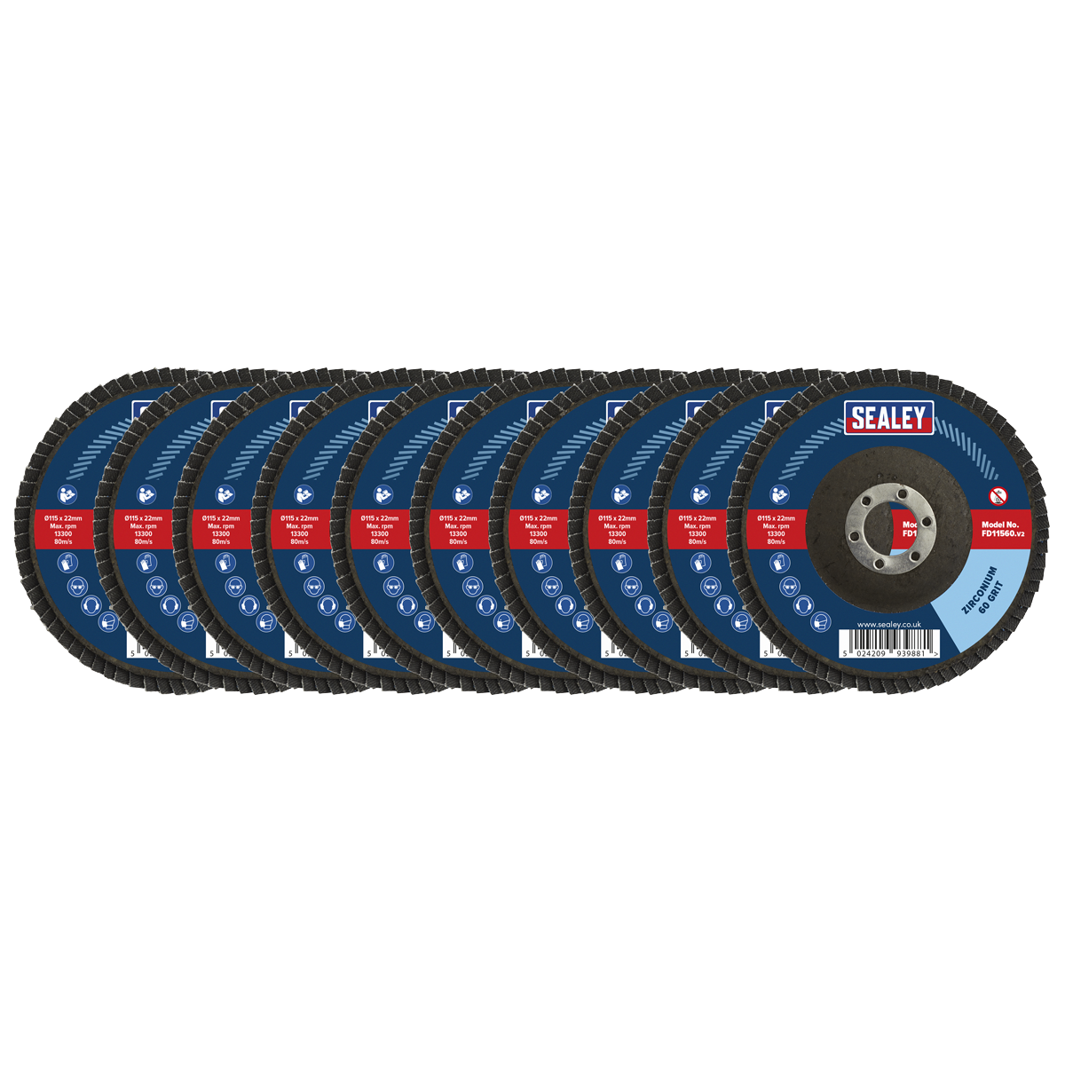 Assorted Grit Flap Discs Zirconium Ø115mm Ø22mm Bore - Pack of 10 FD115MIX