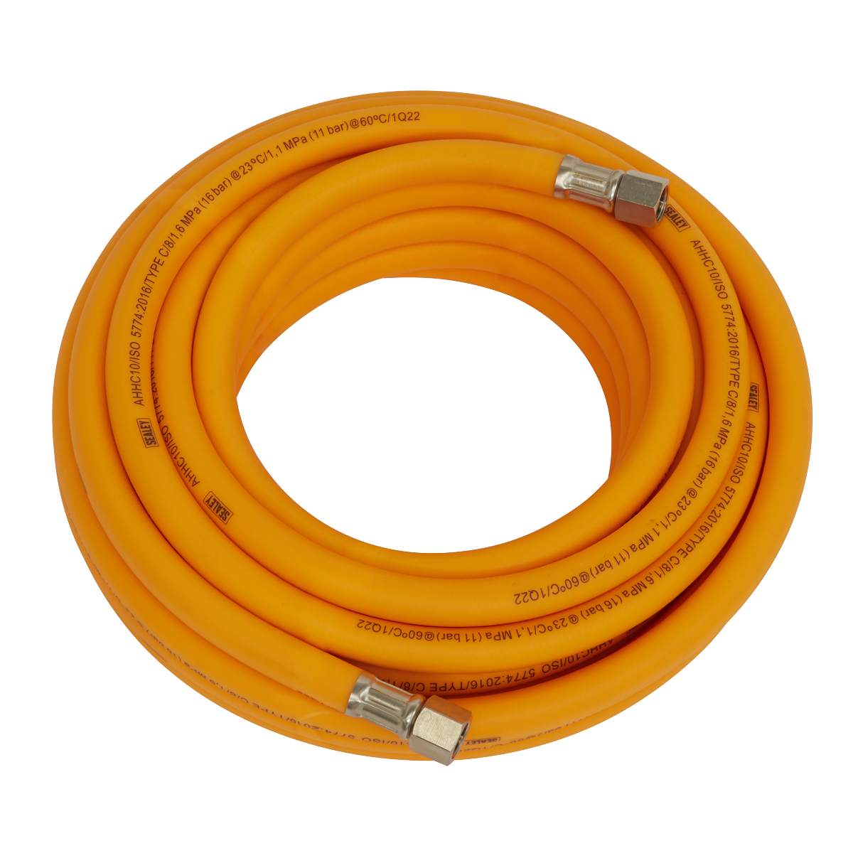 Air Hose 10m x Ø8mm Hybrid High-Visibility with 1/4"BSP Unions AHHC10