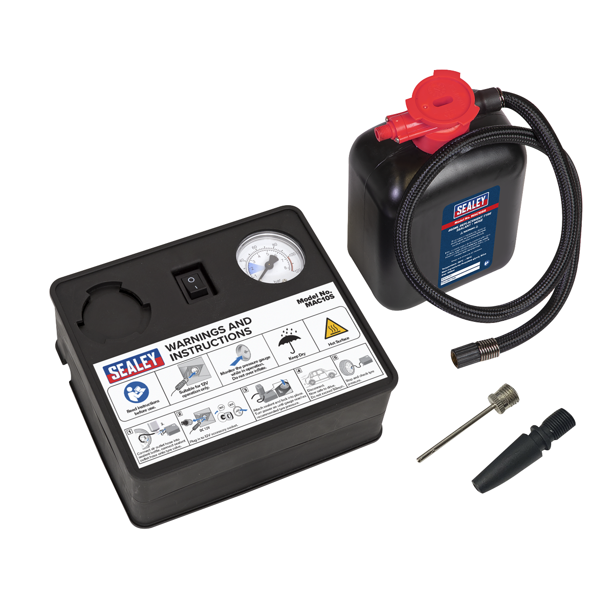Tyre Inflator 12V & Emergency Puncture Sealant Kit MAC10S