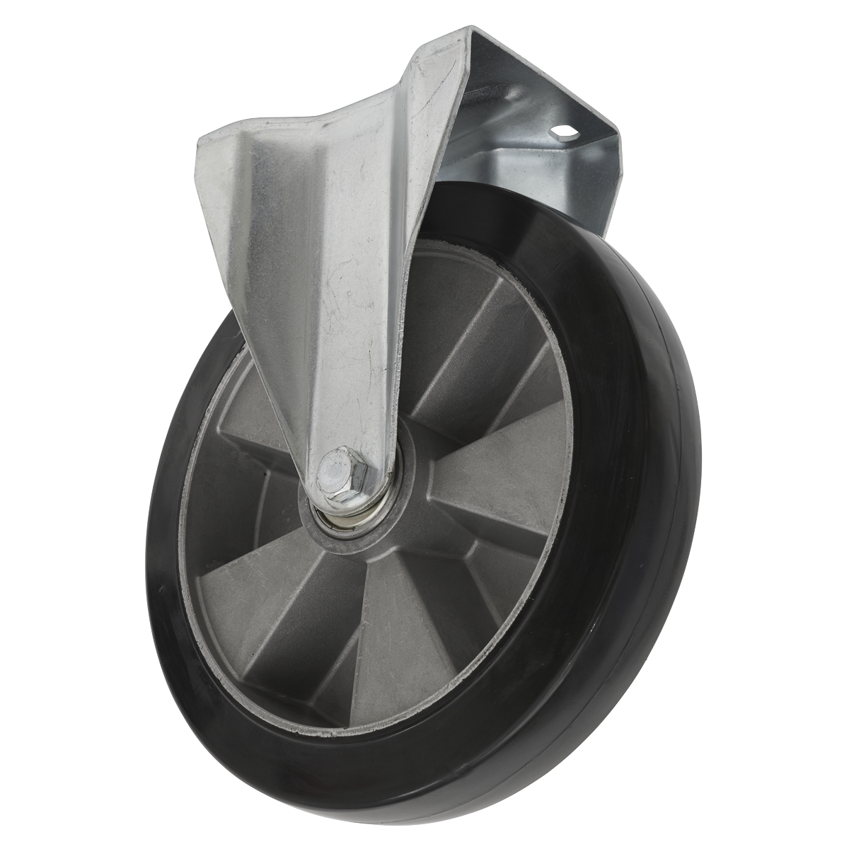 Heavy-Duty Rubber Castor Wheel Fixed Plate Ø200mm - Trade SCW5200FPEM