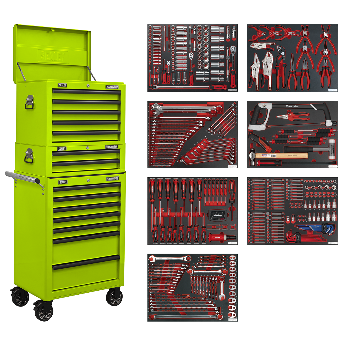 Superline PRO® Tool Chest Combination 14 Drawer with 446pc Tool Kit - Green TBTPCOMBO7