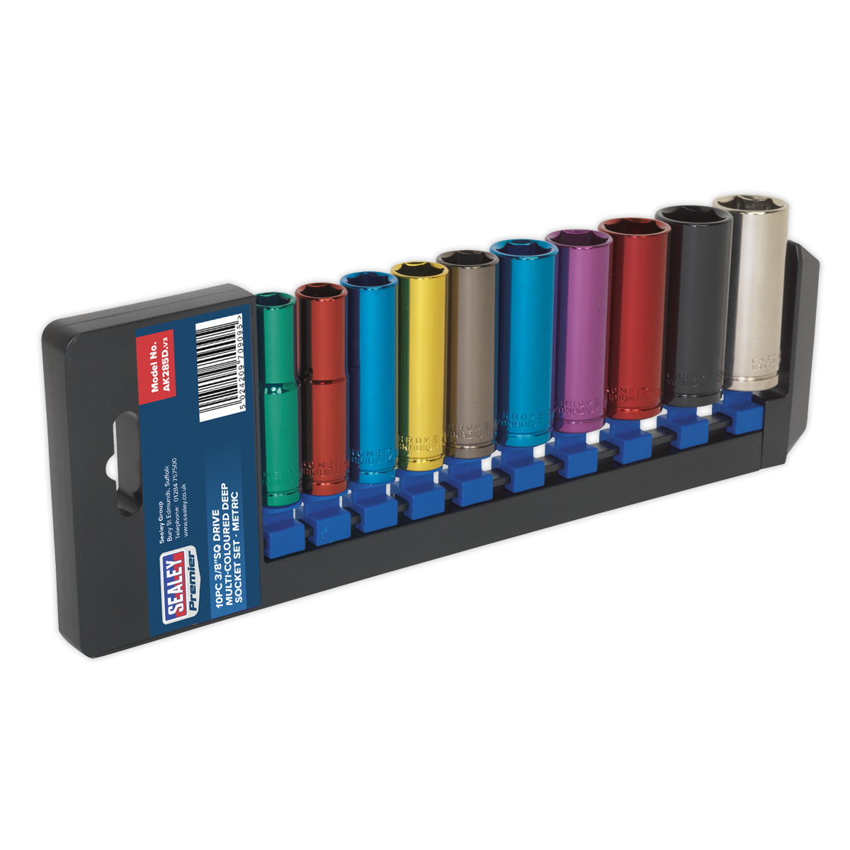 Multi-Coloured Socket Set 10pc 3/8"Sq Drive 6pt Deep WallDrive® Metric AK285D