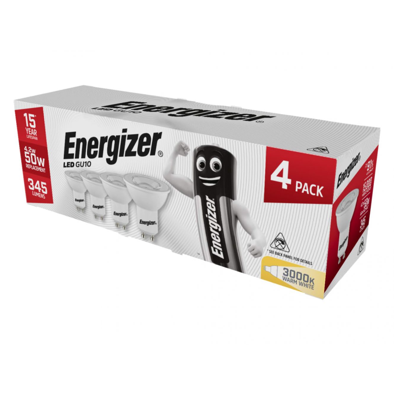 LED GU10 50° Non-Dimmable Bulb, Warm White 345 lm 4.2W (Pack 4) ENGS14425