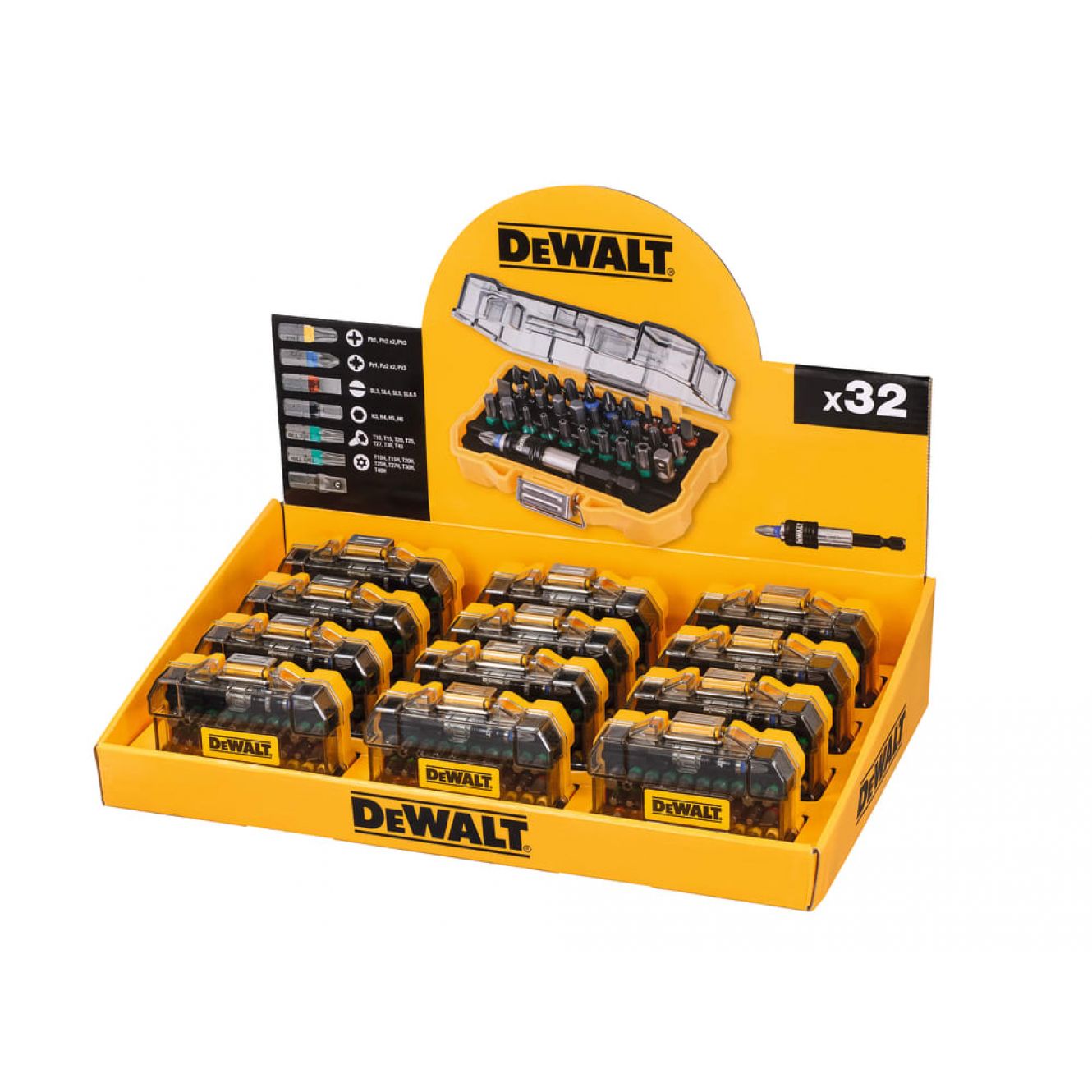 Screwdriver Bit Set 32 Piece Merchandiser of 12 DEWDT7969MQZ
