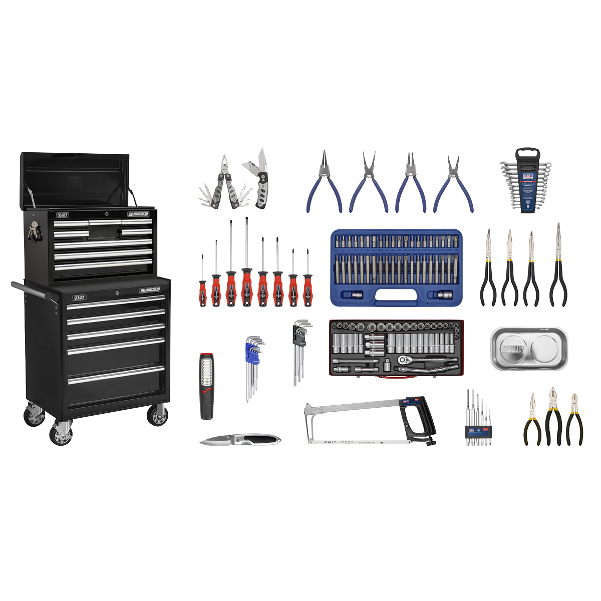 Topchest & Rollcab Combination 15 Drawer with Ball-Bearing Slides - Black & 148pc Tool Kit APCOMBOBBTK58