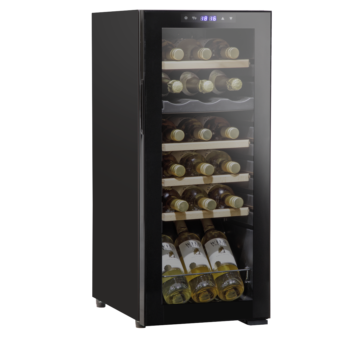 Baridi 18 Bottle Dual Zone Wine Cooler, Fridge with Digital Touch Screen Controls, Wooden Shelves & LED Light, Black DH89