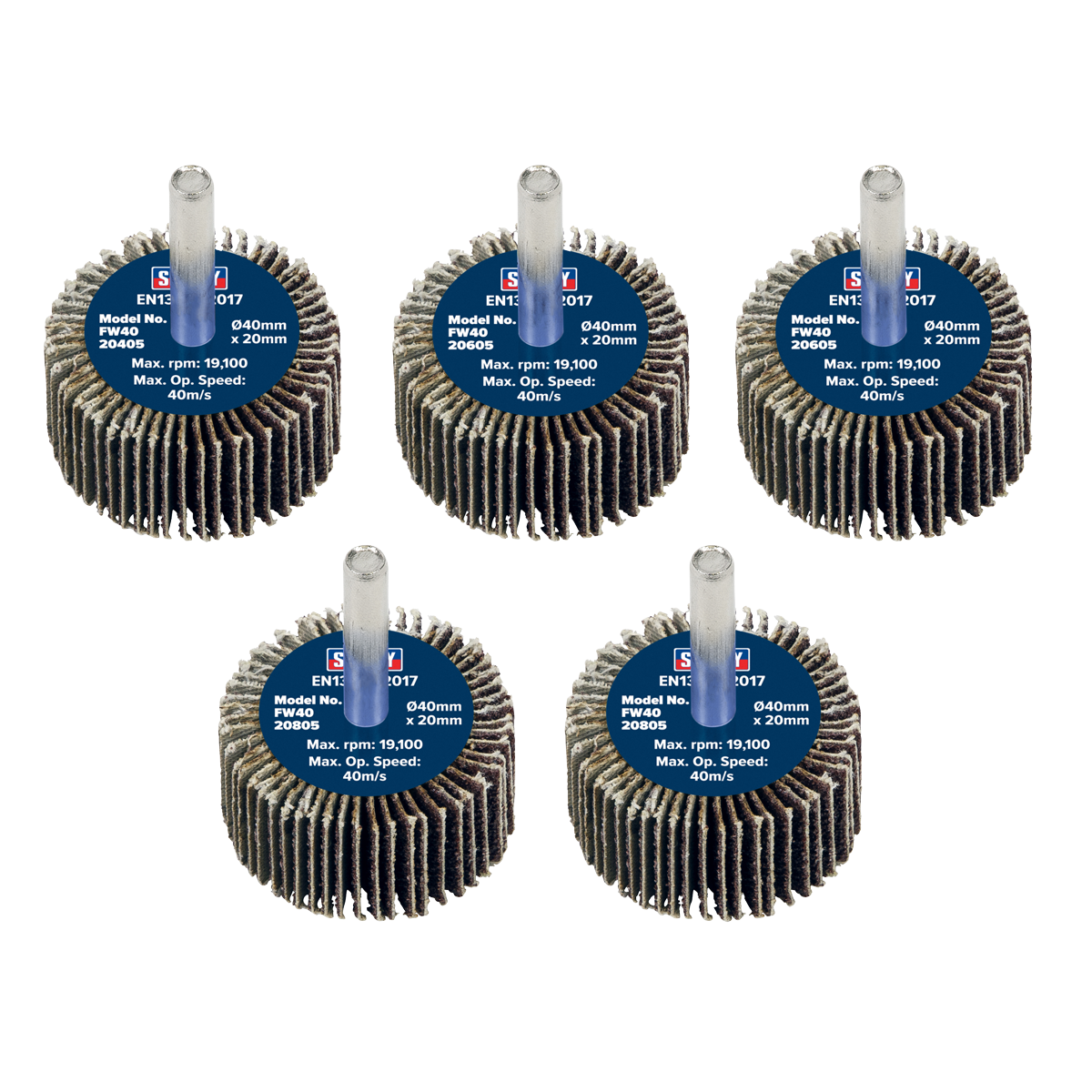 Flap Wheel Ø40 x 20mm Ø6mm Shaft Assorted Grit - Pack of 5 FW4020ASS