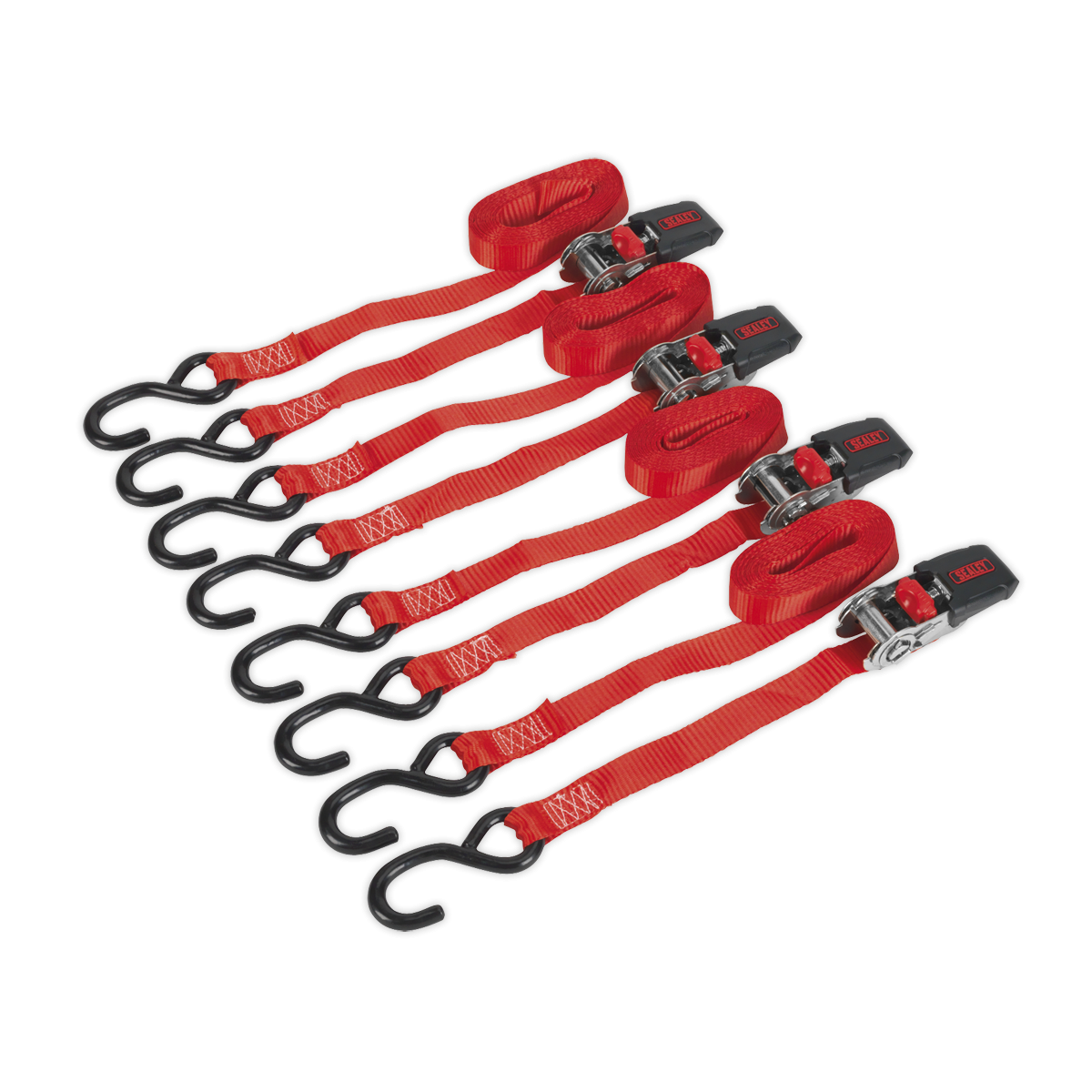 Ratchet Strap 25mm x 4m Polyester Webbing with S-Hooks 800kg Breaking Strength - 2 Pairs TD484SD