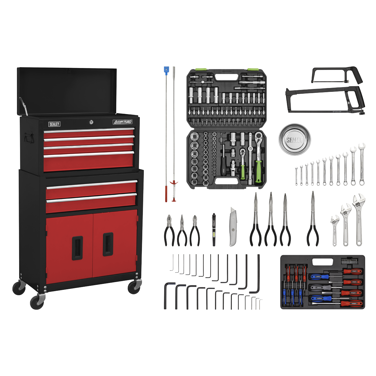 Topchest & Rollcab Combination 6 Drawer with Ball-Bearing Slides - Red/Black & 170pc Tool Kit AP22RCOMBO