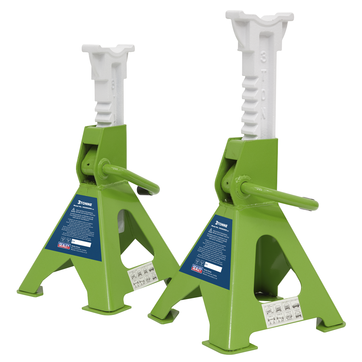 Axle Stands (Pair) 3 Tonne Capacity per Stand Ratchet Type - Hi-Vis Green VS2003HV