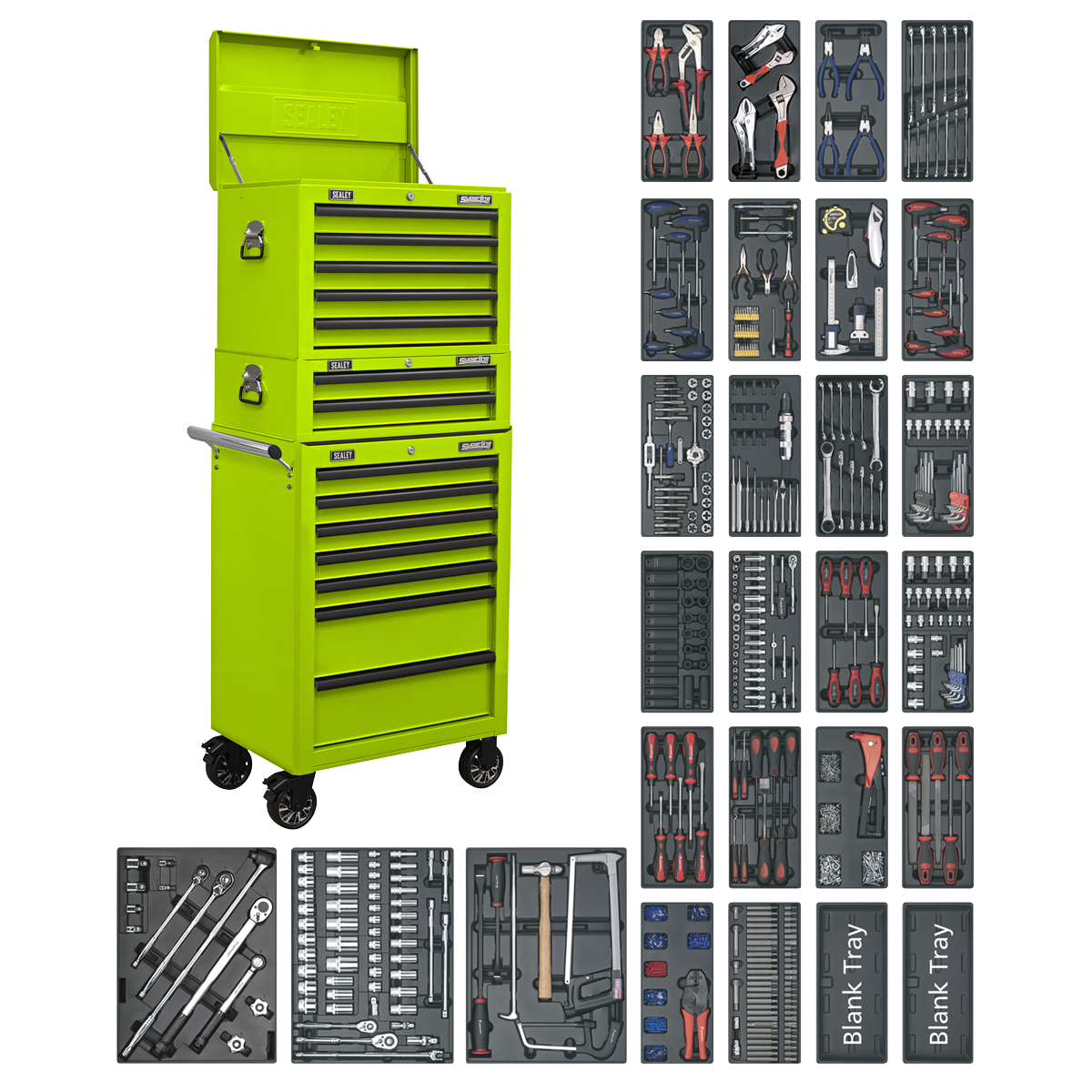 Tool Chest Combination 14 Drawer with Ball-Bearing Slides - Green & 1179pc Tool Kit SPTHVCOMBO1