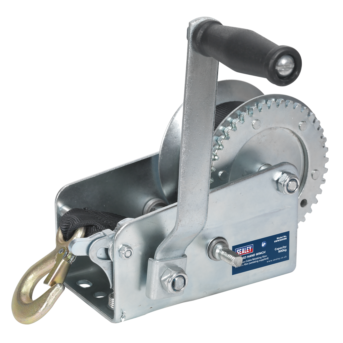 Geared Hand Winch 900kg Capacity with Webbing Strap GWW2000M