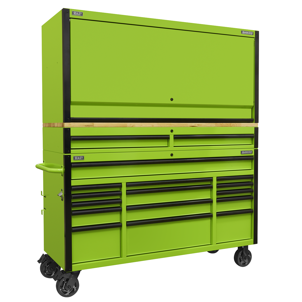 15 Drawer 1549mm Mobile Trolley with Wooden Worktop and Hutch and 2 Drawer Riser AP6115BECOMBO1