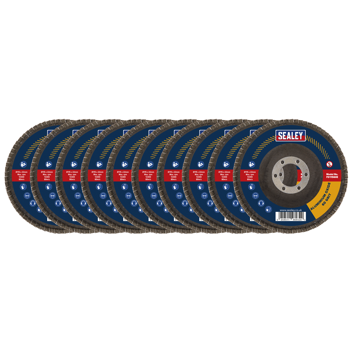 Assorted Grit Flap Discs Aluminium Oxide Ø115mm Ø22mm Bore - Pack of 10 FD115EMIX