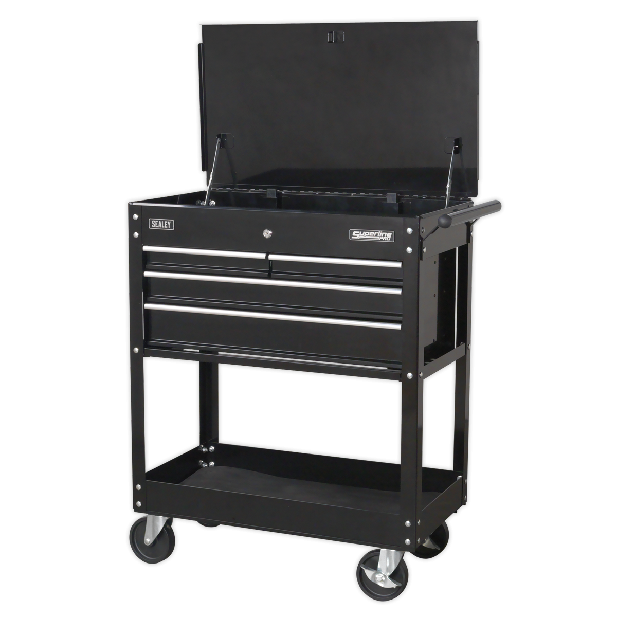 Heavy-Duty Mobile Tool & Parts Trolley with 4 Drawers & Lockable Top - Black AP850MB