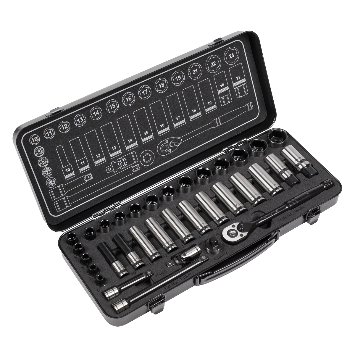 Socket Set 34pc 3/8"Sq Drive WallDrive® Metric Black Series AK7971