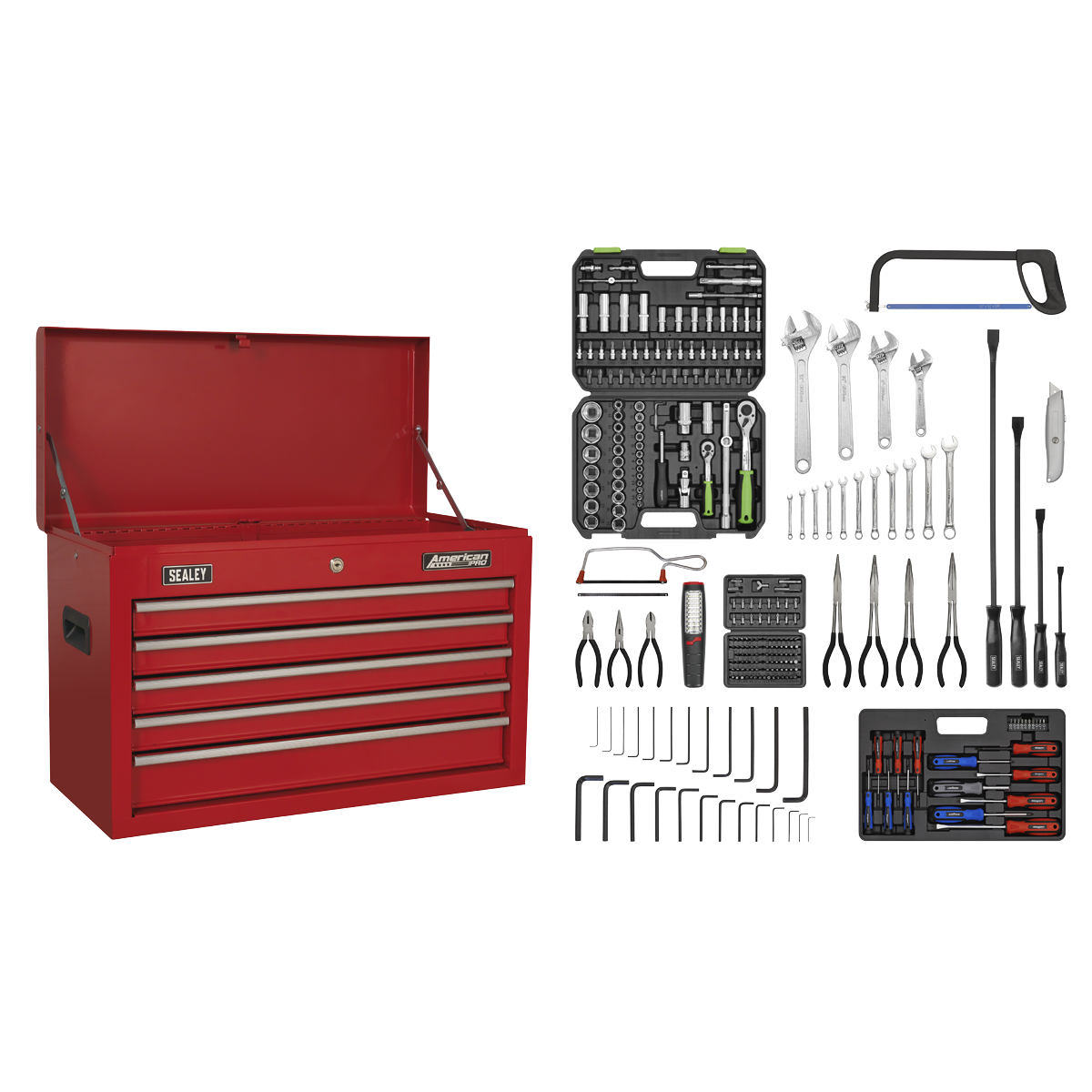 Topchest 5 Drawer with Ball-Bearing Slides - Red & 272pc Tool Kit AP225COMBO