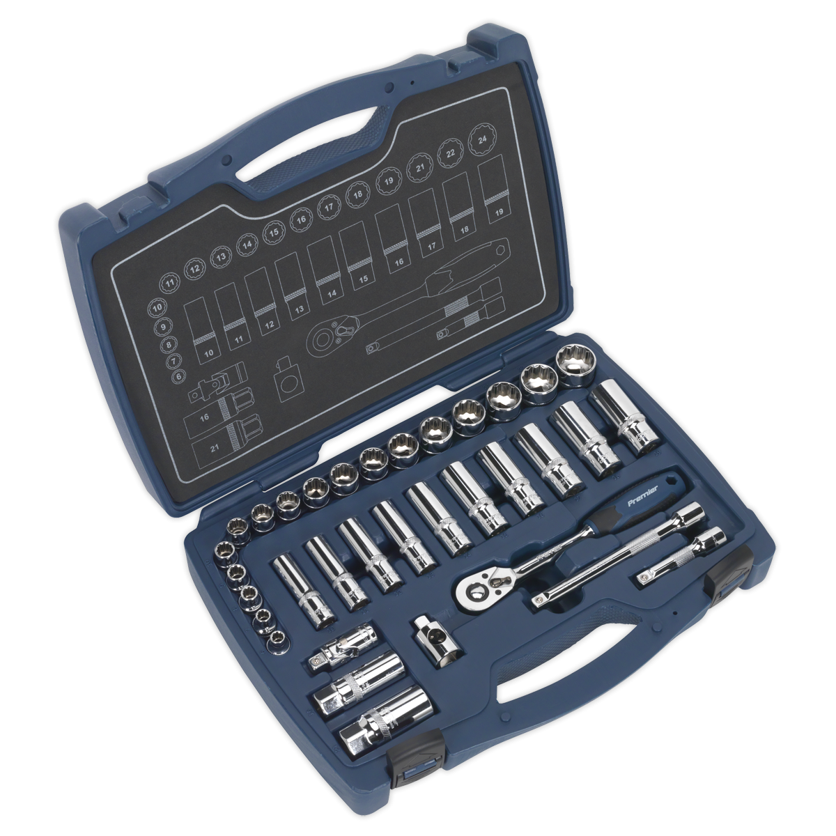 Socket Set 34pc 3/8"Sq Drive 12pt WallDrive® Metric