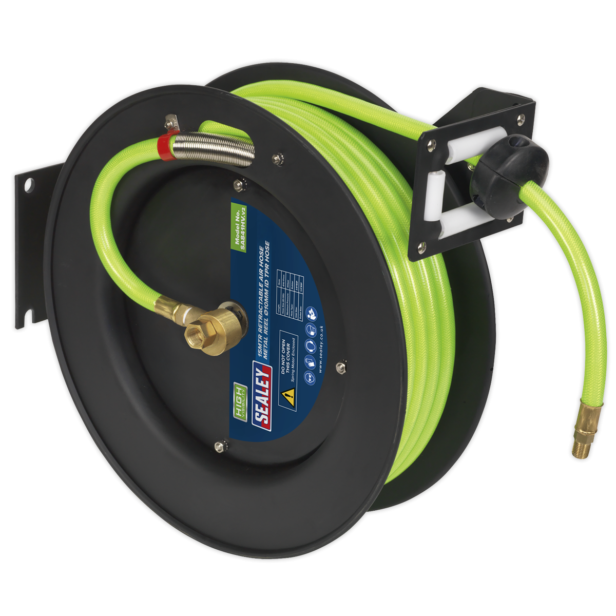 Retractable Air Hose Metal Reel 15m Ø10mm ID High-Visibility TPR Hose SA841HV