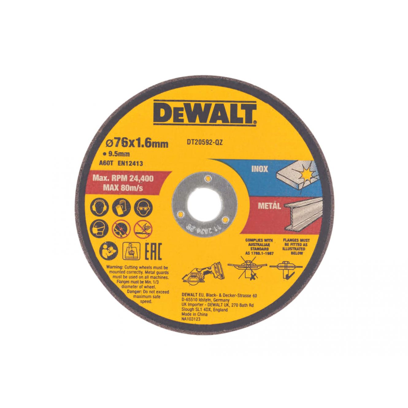 DT20592 Bonded Abrasive Cutting Disc 76 x 1.6 x 9.5mm (3 Pack) DEWDT20592QZ