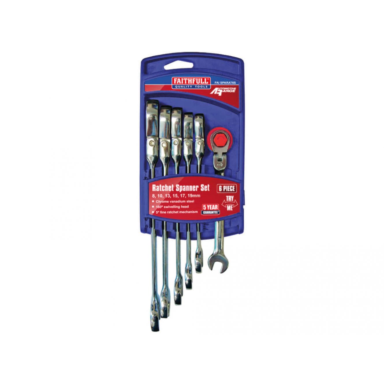 Ratchet Combination Spanner Flex Head Set, 6 Piece FAISPARAT6S